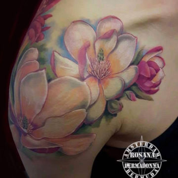Magnolia Flowers Feminine Colour Realism Tattoo