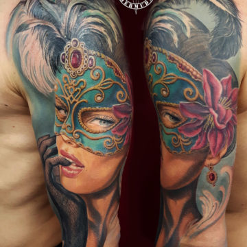 Venetian Mask Portrait Colour Realism Tattoo