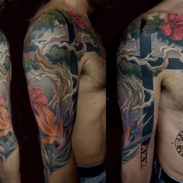 Colour Realism Tattoo of Paradise Flowers