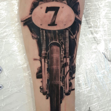 Motorsports Cafe Racer Black And Grey Realism Tattoo