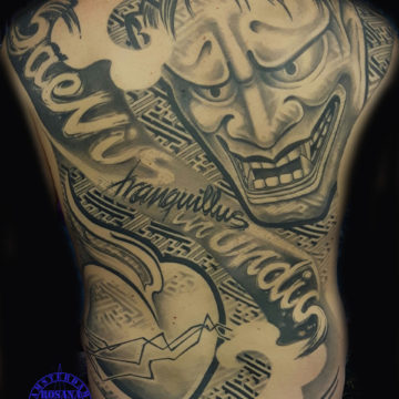Black And Grey Japanese back piece done in Dermadonna