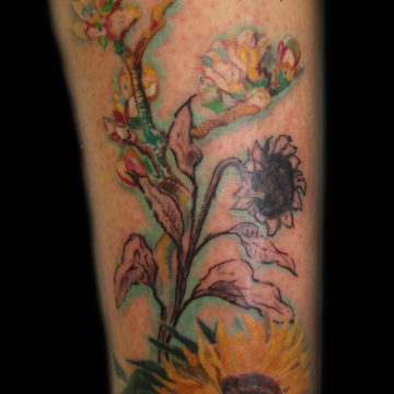 Van Gogh Tattoo, Sunflowers Tattoo, Colour Tattoo, Painting Tattoo