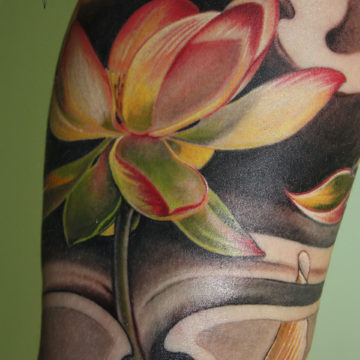 Lotus Flower Tattoo, Japanese Wave Tattoo, Colour Tattoo