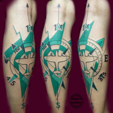 Navigation Compass Tattoo, Colour Tattoo, Amsterdam Tattoo, Dermadonna