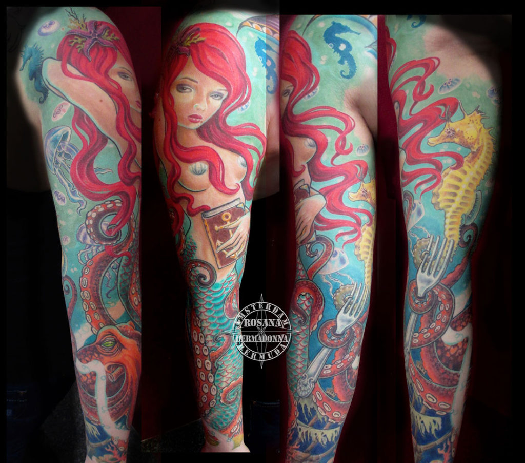 Colour Tattoo, Sleeve Tattoo, Mermaid Tattoo, Rosana Tattoo