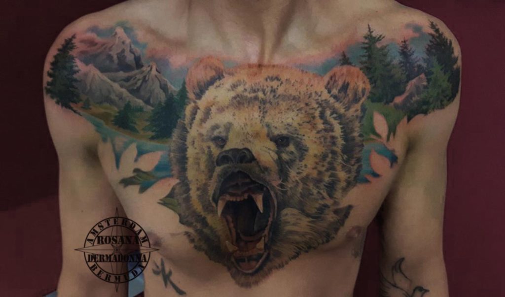 Colour Realism Tattoo, Realistic Tattoo, Bear Tattoo, Custom Tattoo, Colour Tattoo, Dermadonna Tattoo, Amsterdam