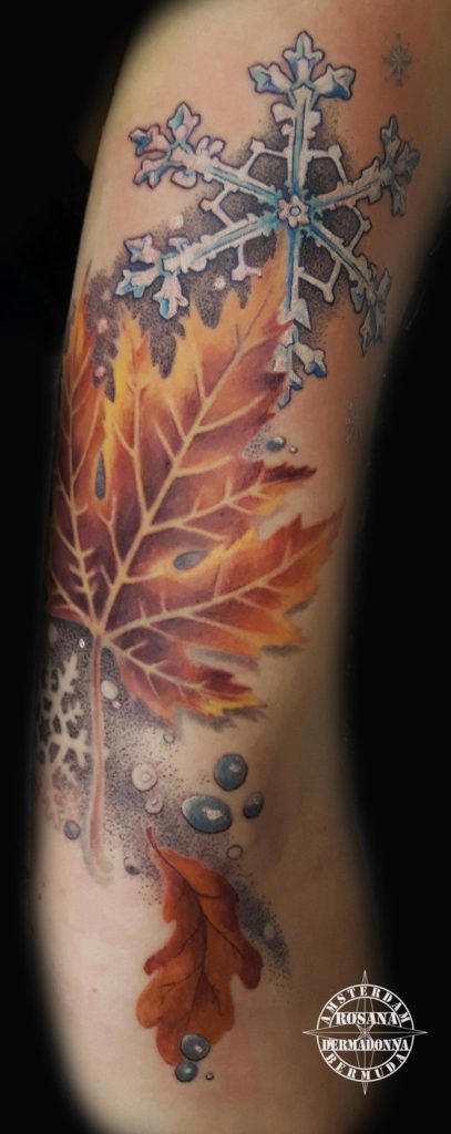 Colour Realism Tattoo, Snowflake Tattoo, Colour Tattoo, Realistic Tattoo, Rosana Tattoo