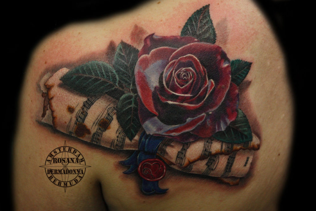 Realistic Rose Tattoo on the back