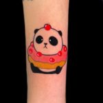 Small colour Tattoo of a Panda done in Amsterdam, Small Tattoo, Colour Tattoo, Cartoon Tattoo