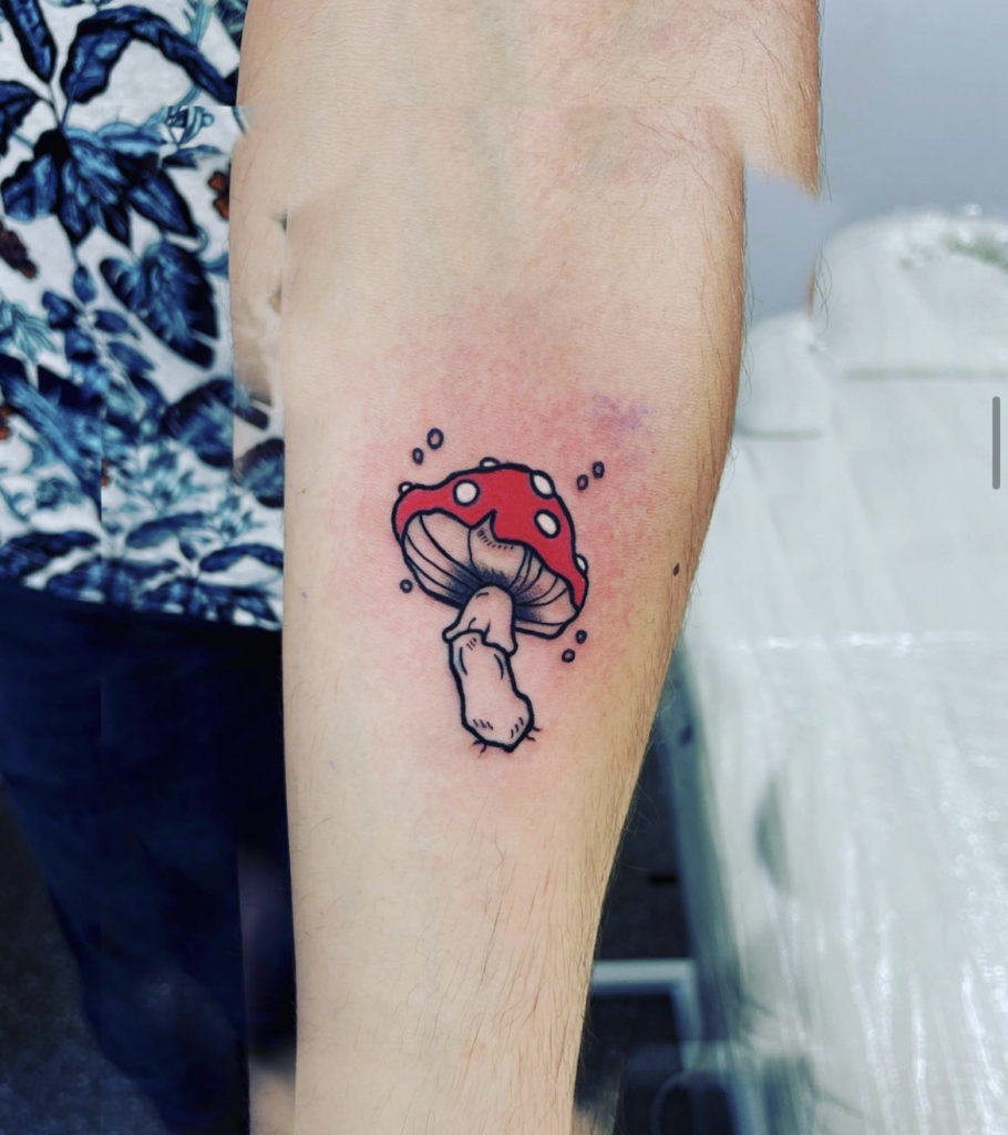 Colour Mushroom Tattoo, Small Tattoo, Colour Tattoo, Cartoon Tattoo